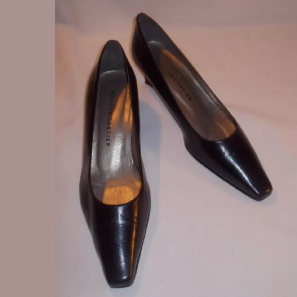 RONALD CARTIER Black Leather Low Heels Pumps Size 37.5